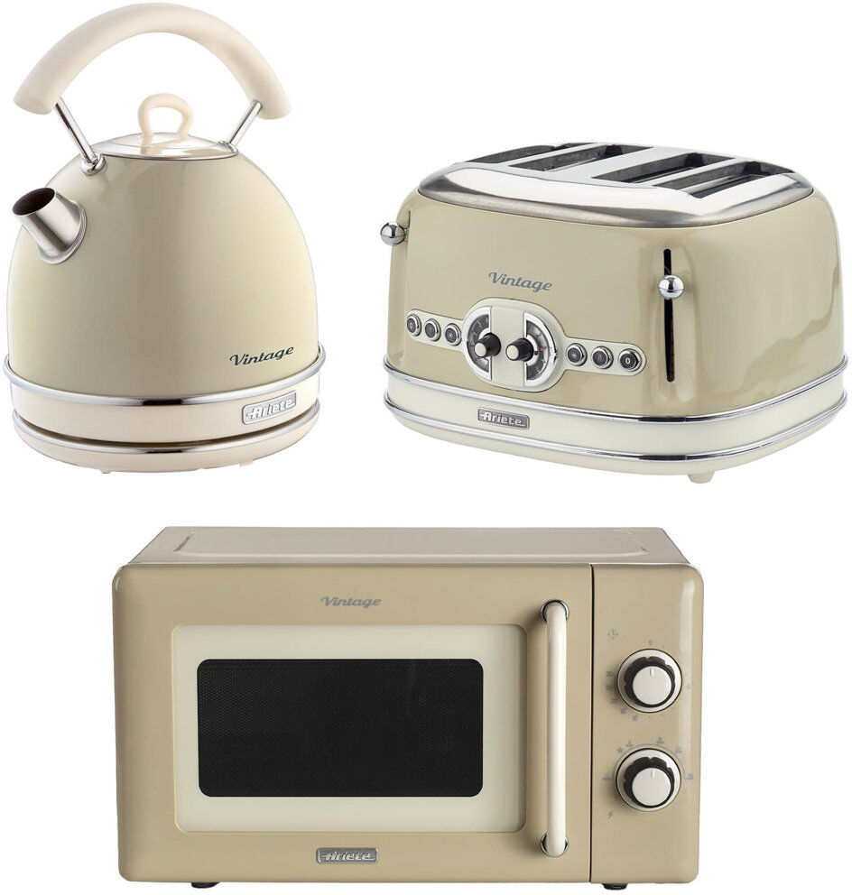 Ariete Vintage Dome Kettle, 4 Slice Toaster & Microwave Cream