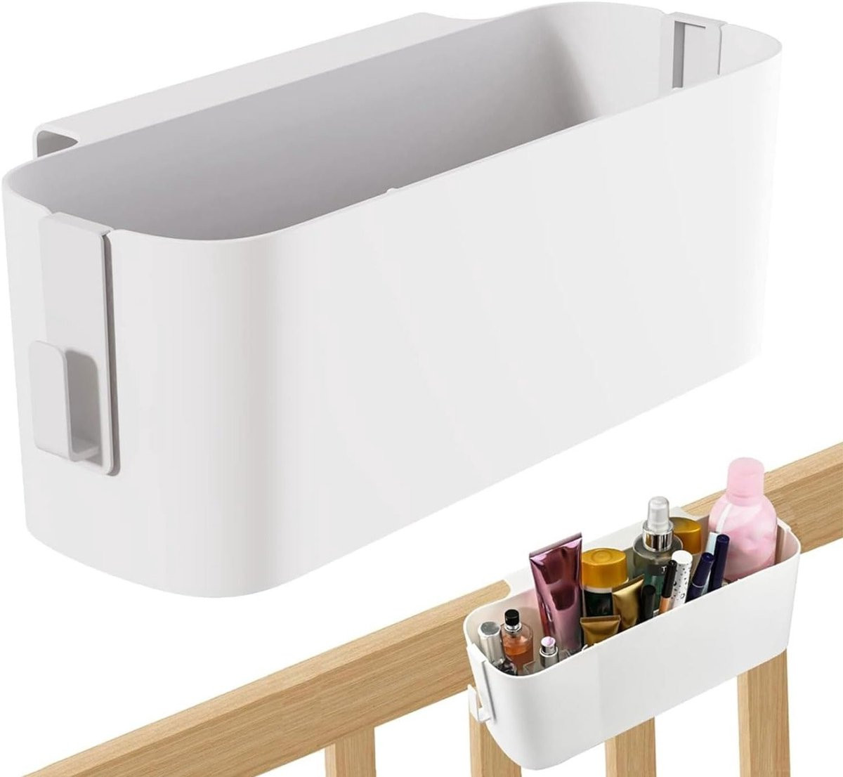 Hanging Bed Organiser met 2 Verwijderbare Haken en Handvatten - Witte Opbergmand voor Bed, Bunk Bed en Kantoor