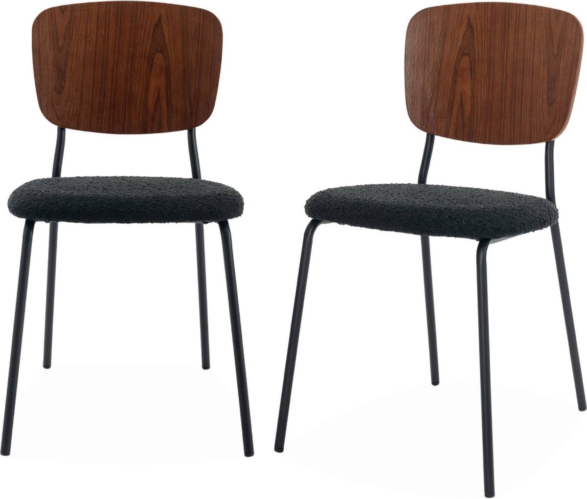 Sweeek Emy Set van 2 bouclé en houten stoelen