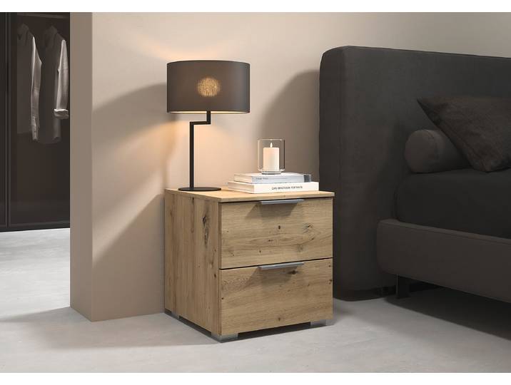 Nachtkommode 42cm 2er Set Holz/Eiche Artisan Dekor Aluminium