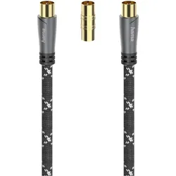 Hama Antennenkabel M/F mit M/M-Adapter, 3 Meter, 120 dB, TPE, vergoldete Stecker, Ferrit, schwarz (120 dB, Antennenkabel), Antennenkabel