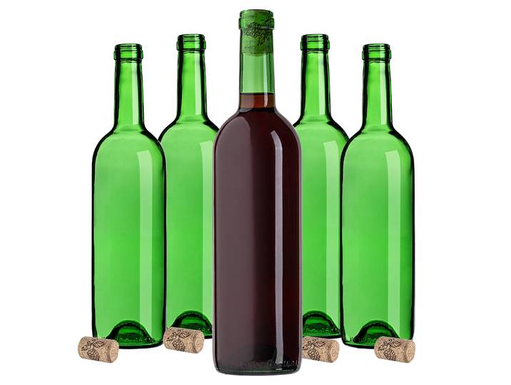 KADAX Bouteille de Vin 750ml Vert Avec Bouchon Aggloméré 30 Pièces