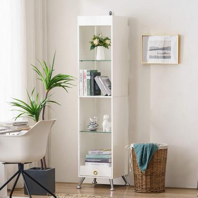 Ivinta Tall Bookshelf for Small Spaces, Narrow Bookcase with Adjustable Glass Display Shelf