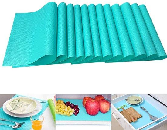 Benza set van 12 Ibenzoa koelkastinlegplanken, blauw, 40 x 30 cm, antislip en antibacterieel
