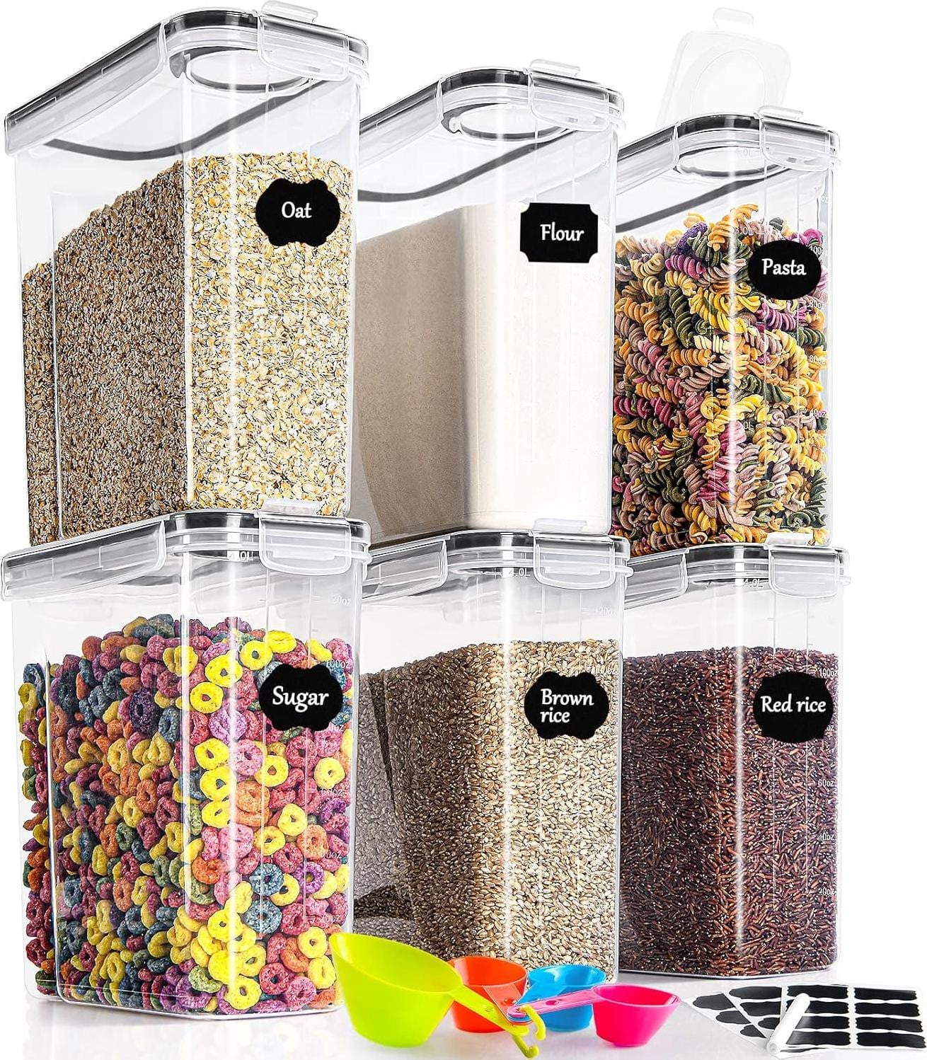 Unyqoos Set van 6 luchtdichte voorraadbakken met deksel, 4 liter per stuk, ideaal voor pasta, muesli, rijst, bloem of huisdierenvoer