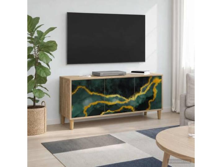 GKMBCVDFR TV-Schrank WIJHE 102x33x50 cm Sonoma Holzwerkstoff Stabile Holzwerkstoff-Konstruktion, erhöhte Füße für Luftzirkulation, dekoratives Muster, viel Stauraum, pflegeleichte