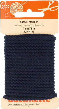 buttinette Baumwoll-Kordel für Bekleidung, marine, 4 mm Ø, Länge: 5 m