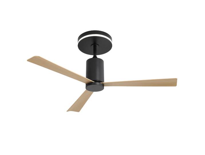 ComfortXL Deckenventilator De-16329 flach mit LED & reversibel Nickel, Naturfarben, Kunststoff, LED integrated, 132x65.5x132 cm, Lampen & Leuchten, Innenbeleuchtung, Deckenleuchten, Deckenleuchten