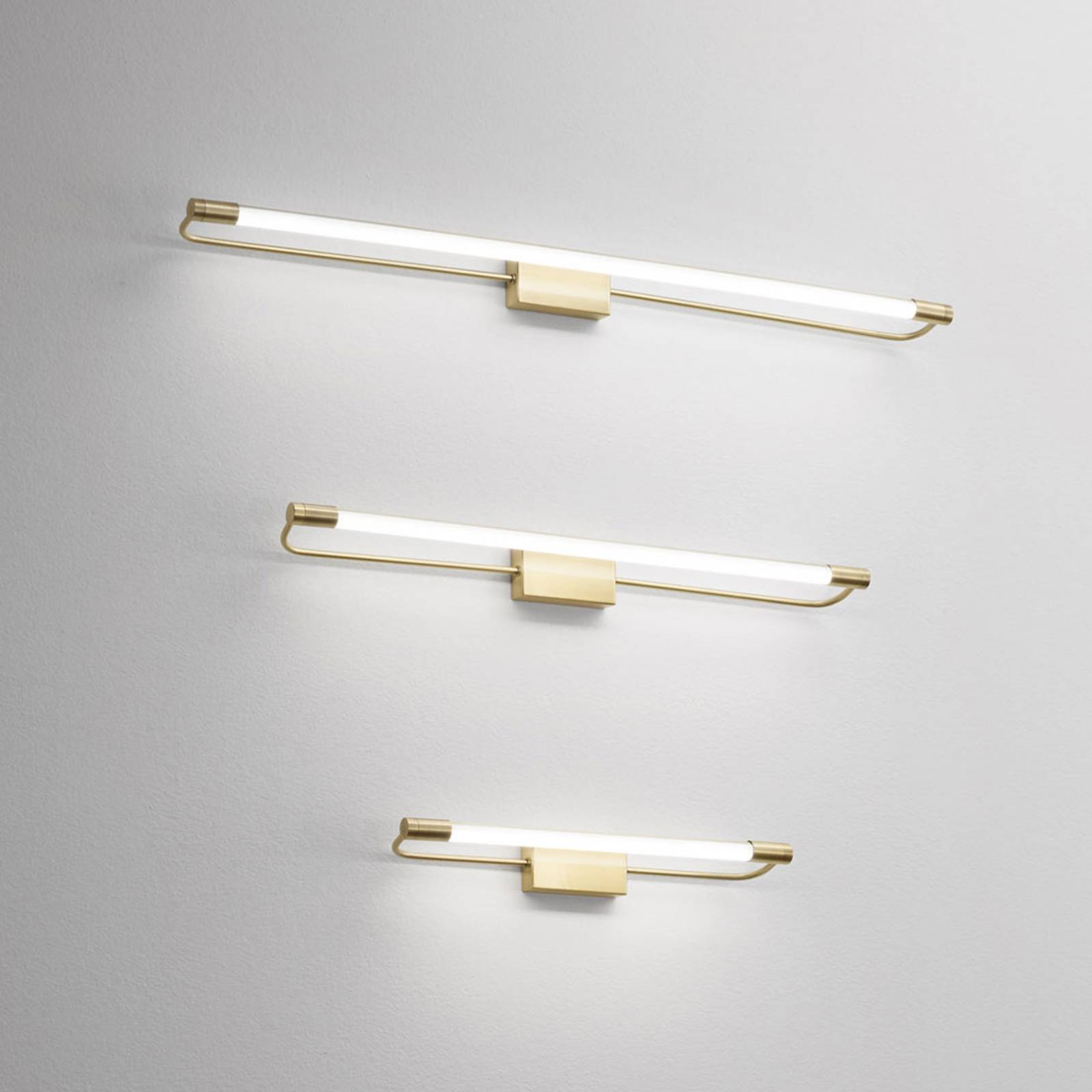 Fabas Luce Rapallo LED wall light, brass, IP44, 80Â cm, Brass / gold, Hallway, metal, Modern, Wall Light