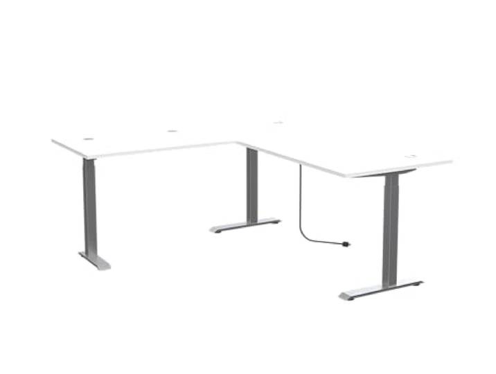 SANTORIN Eckschreibtisch höhenverstellbar elektrisch Weiß 185 x 72 x 177 cm Bürotisch mit Memory Funktion, Metallgestell in Silber, Kabeldurchführungen, Tischhöhe ca. 72-120 cm, Arbeitszimmer