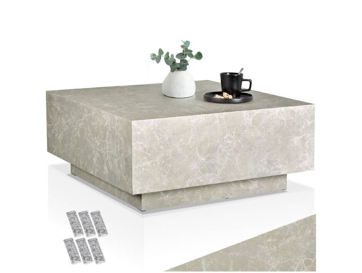 Couchtisch Lasley mit Standfuß, Belastbarkeit 45 kg - Travertin Optik, 80 x 80 x 35 cm