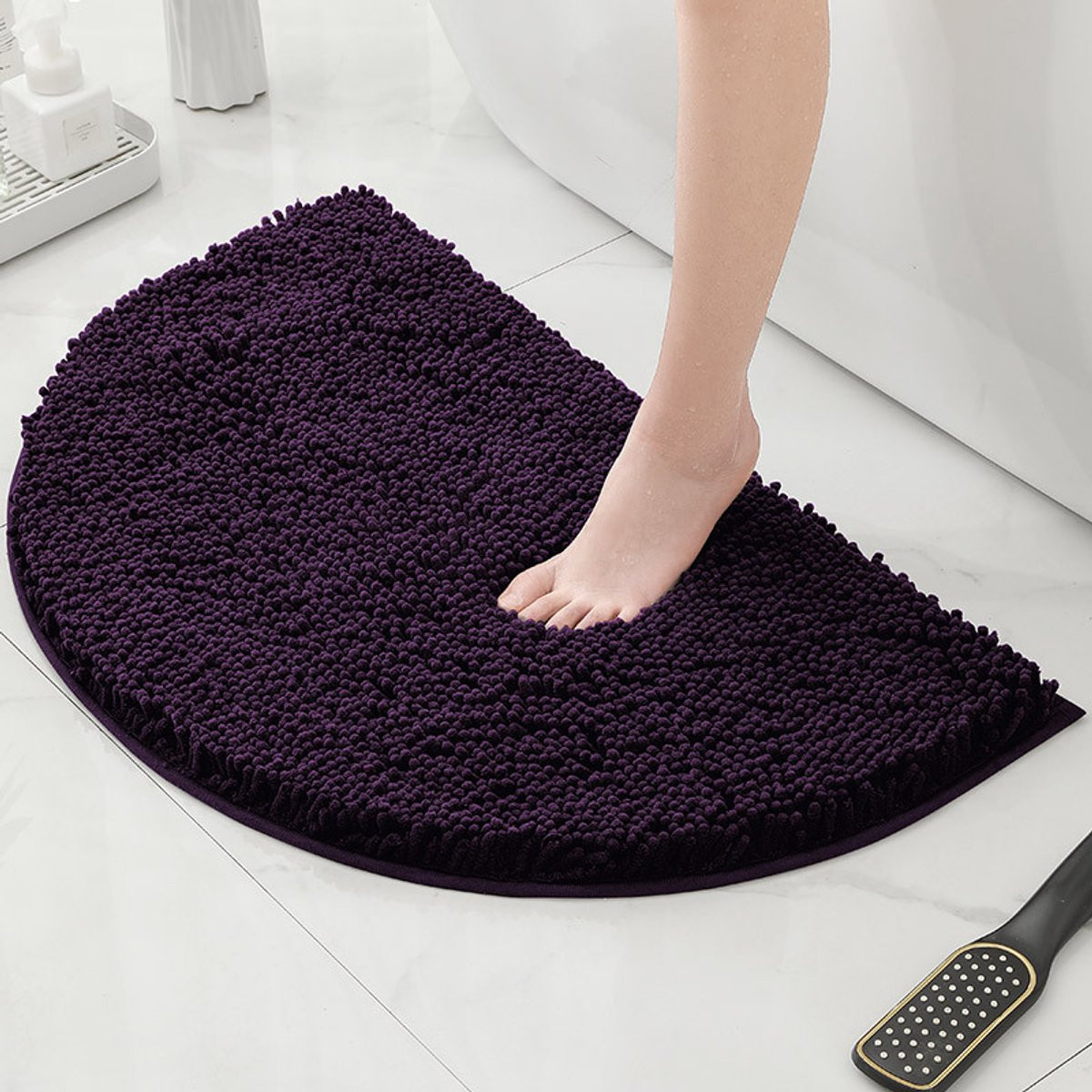Halfronde chenille badmat Donkerpaars 50 x 80 cm