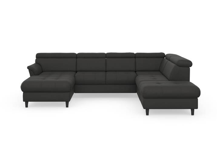 Wohnlandschaft, Luxus-Microfaser TORO, Anthrazit, 304×216 cm, Ottomane Rechts, Kopfteilverstellung, sit&more