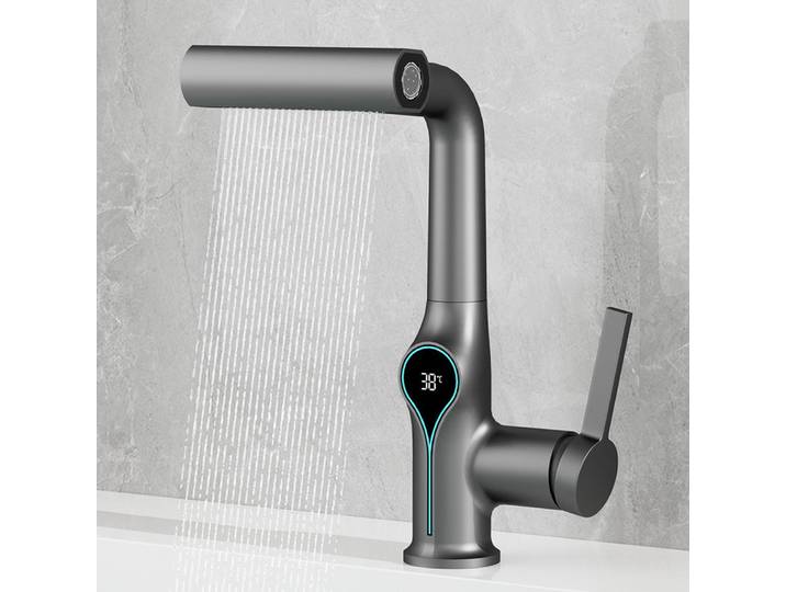 Robinet de lavabo cascade multifonctionnel mitigeur à 4 modes, buse extractible, robinet de salle de bains et de cuisine, robinet d'évier intelligent à affichage LED robinets cuisine robinet salle de