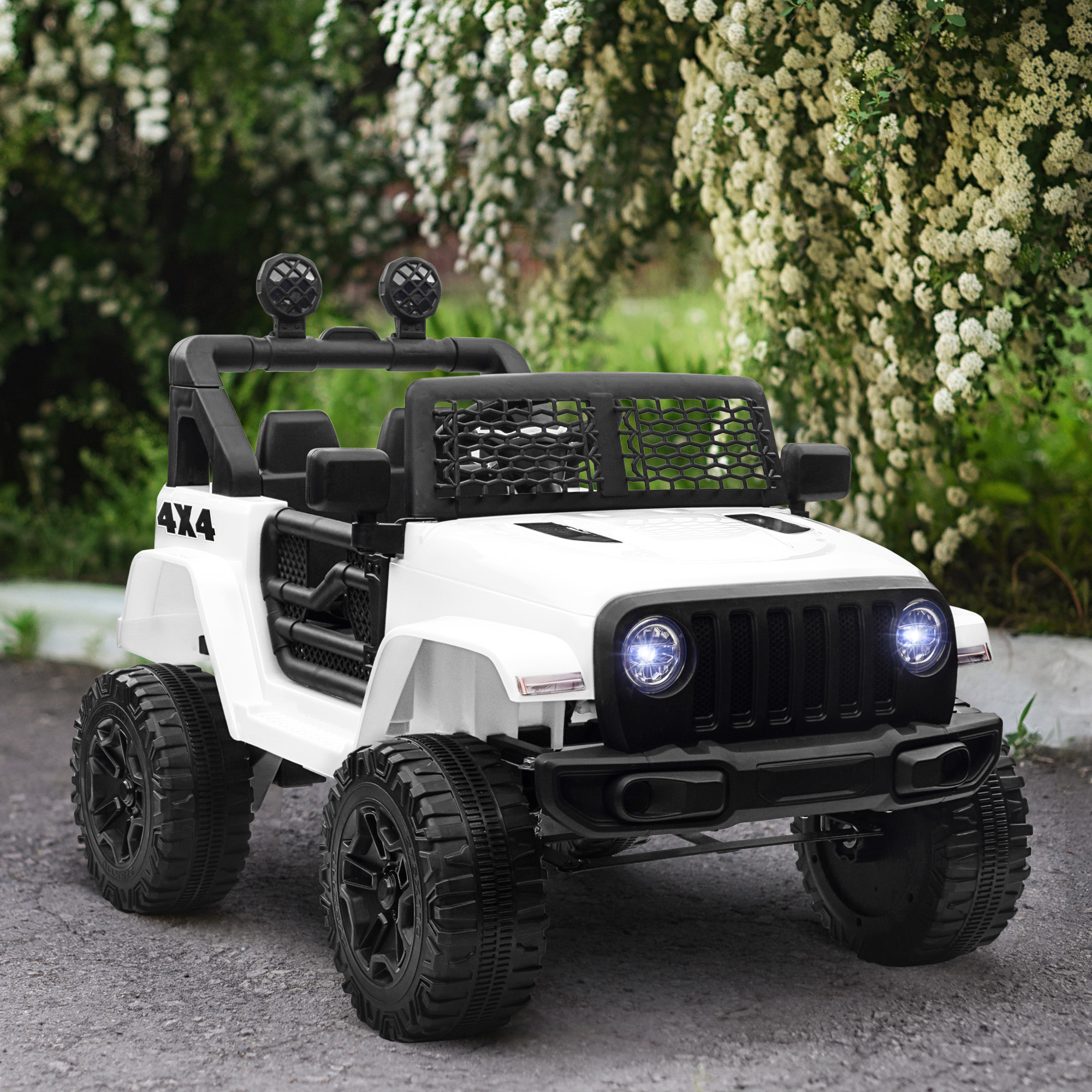 Homcom Macchina Elettrica per Bambini Jeep Fuoristrada con Telecomando e 2 Velocità, 100x65x72 cm, Bianco Aosom