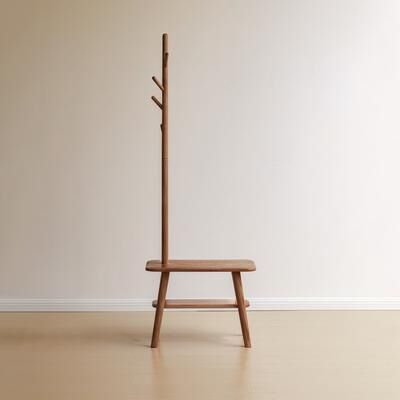Telepassa Solid Wood Shoe Stool With Cloth Hanger