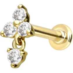 14 Karat Gold Labret mit Innengewinde MOISSANIT-BLUME + MOISSANIT