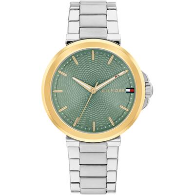 Quarzuhr TOMMY HILFIGER "LORI", grün (edelstahlfarben, grün, grün), Armbanduhren, Damen, edelstahlfarben, Quarzuhr, Armbanduhr, Damenuhr, Edelstahlarmband, analog