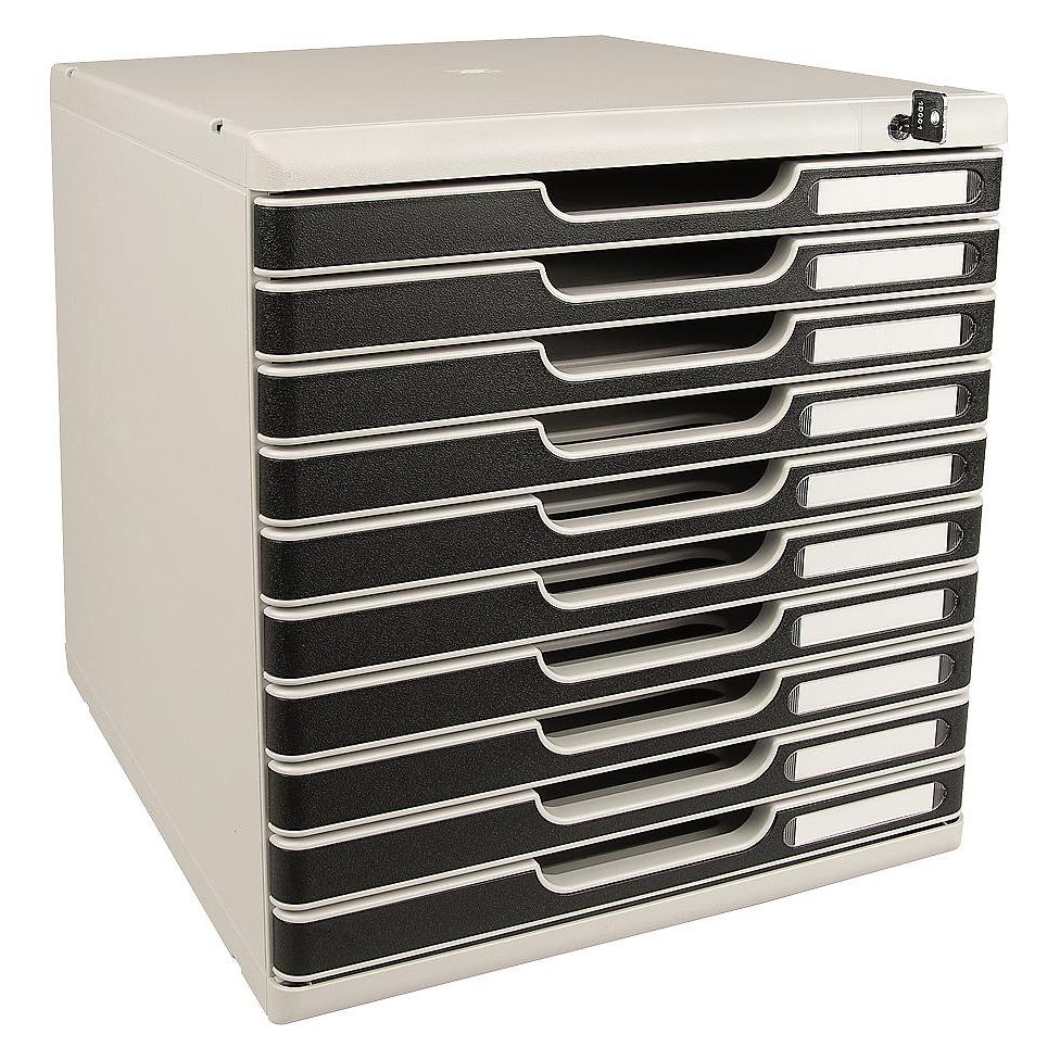 Exacompta Schubladenbox MODULO, Format A4+, 10 abschliessbare Schübe, geschlossen, Griffmulde & Etikette... (A4+) (332014D)
