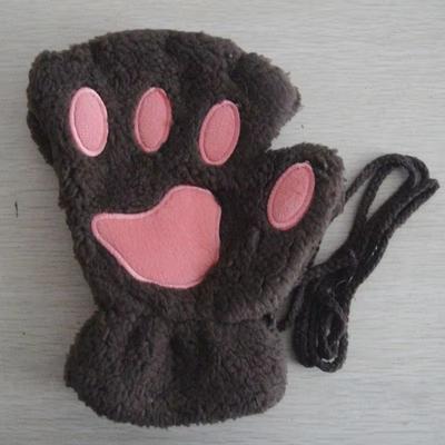 Inspired Finds Cartoon Cute Cat Claw Paw Gloves Plush Mittens For Women, Warm & Soft Fingerless Bear Cat Gloves dark Coffee