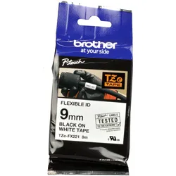 Brother P-Touch Band TZe-FX221 schwarz auf weiß 9mm x 8m flexibel laminiert