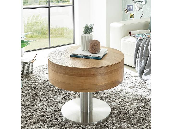 Funktionaler Couchtisch Kuplya Ø 60cm Holz/Braun/Silber/Silber