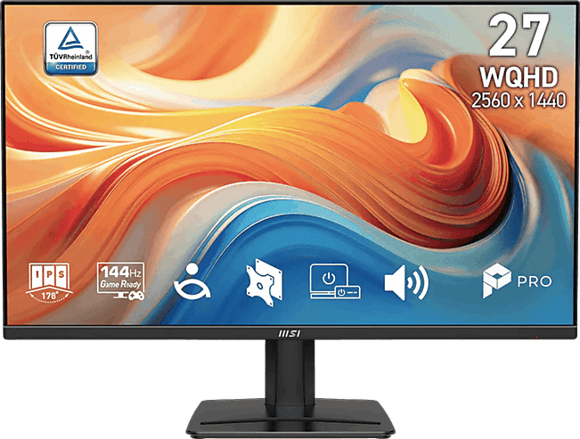 Monitor - MSI Pro MP275Q E14, 27 " QHD, 144 Hz, 4 ms GtG, 1 MPRT, IPS, Altavoces integrados, AMD FreeSync™, Negro