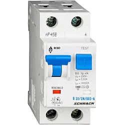 Schrack LS-FI-Schalter, Kennlinie B, 10A, 30mA, 1+N, Typ A (BO618610--)