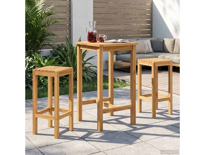 vidaXL Outdoor Bar Set 3 stk. Unbehandelt Massivholz Teak