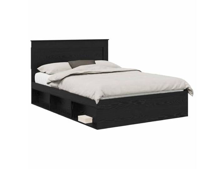 PUGYNBK Bettgestell aus Kiefernholz, Schwarz, 140 x 190 cm Fester Lattenrost, Kopfteil inklusive, einfache Reinigung, robust und langlebig