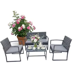 Relaxdays 4-teiliges Gartenmöbel Set Rattan Creme,Grau
