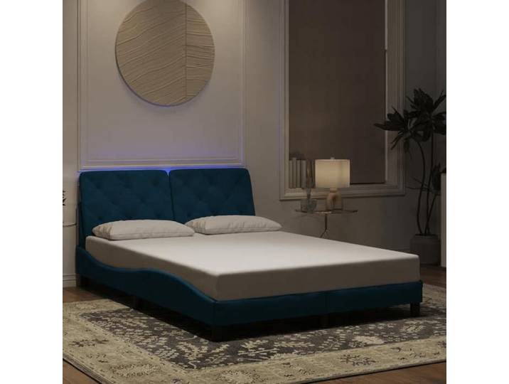 BONNIE®Lit en velours Lit double:140x190 cm Cadre de lit avec LED sans matelas bleu velours neuf40853