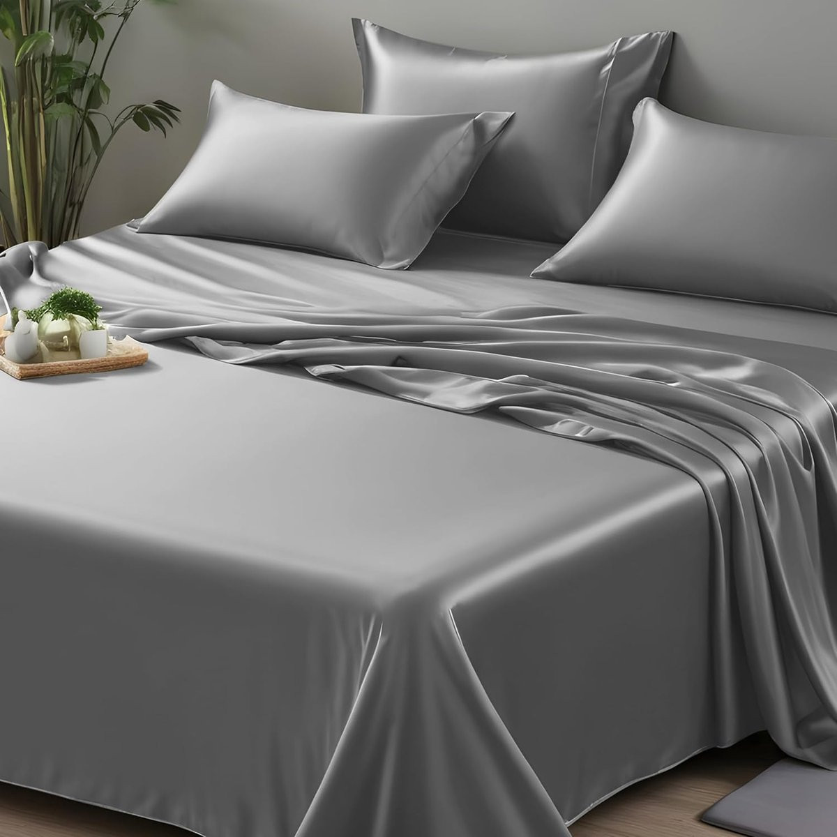 Lichtgrijs plat laken van bamboe voor extra slaapcomfort, 275 x 180 cm