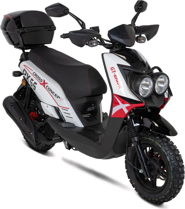 Motorroller PX55 Cross Concept 50ccm 45 km/h Euro 5, rot-weiß mit Top Case GT Union