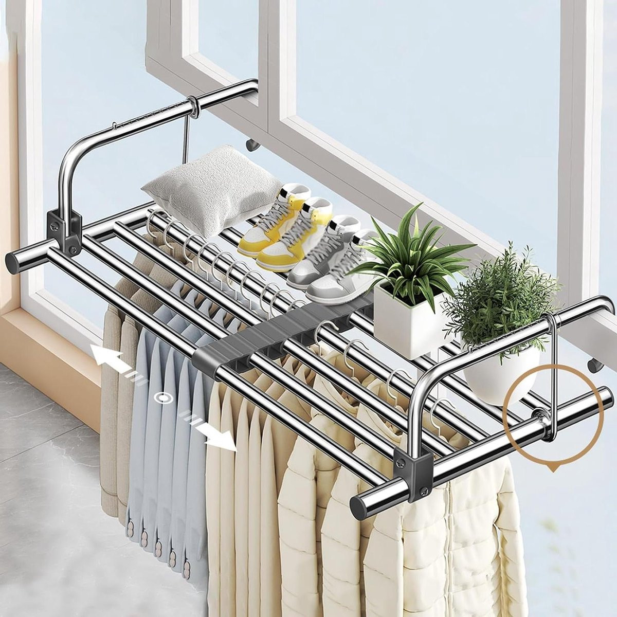 Uitschuibaar radiator wasrek van roestvrij staal in zilver/grijs, breedte: 60-158 cm