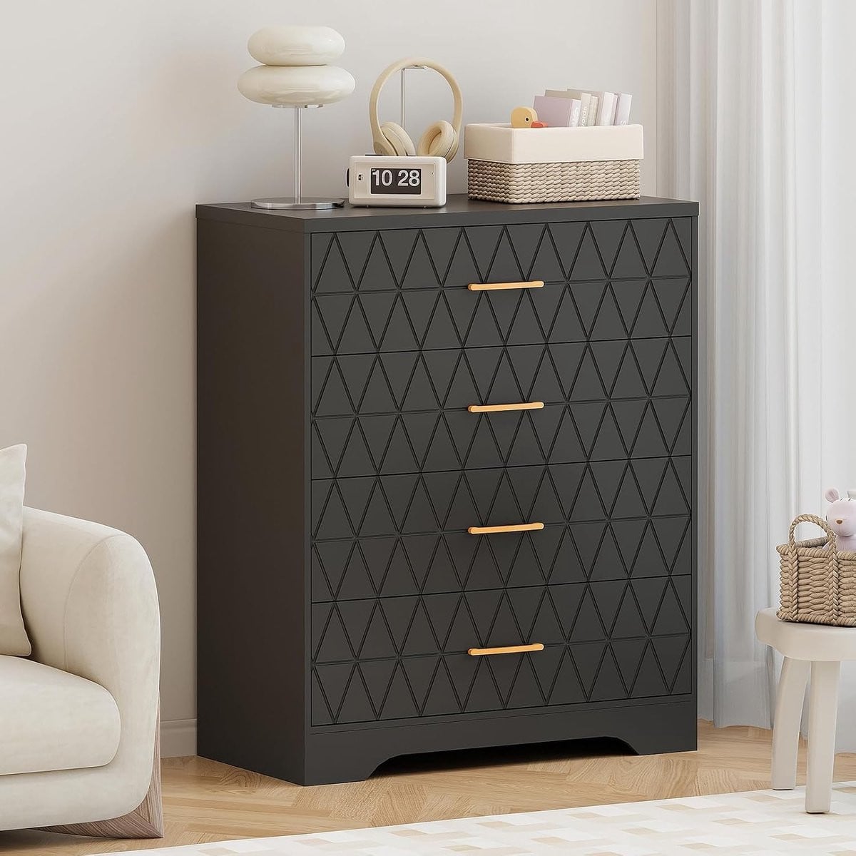 Moderne houten ladekast met 4 lades - Zwart