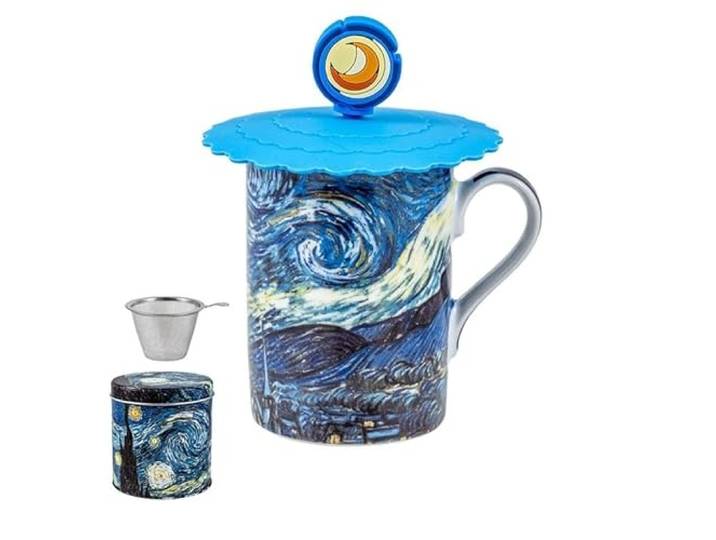 DRW Set mit 6 Teetassen mit Filter, Edelstahl, Sternennacht, Tasse: 8 x 8 x 10 cm