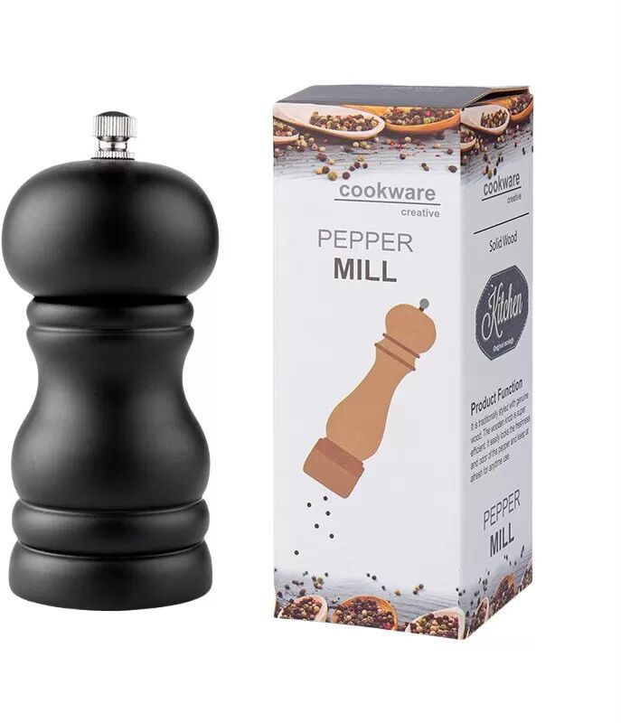 INF 4 Zoll Schwarze Holz Pfeffermühle - Manuell Einstellbare Keramik Mahlwerk
