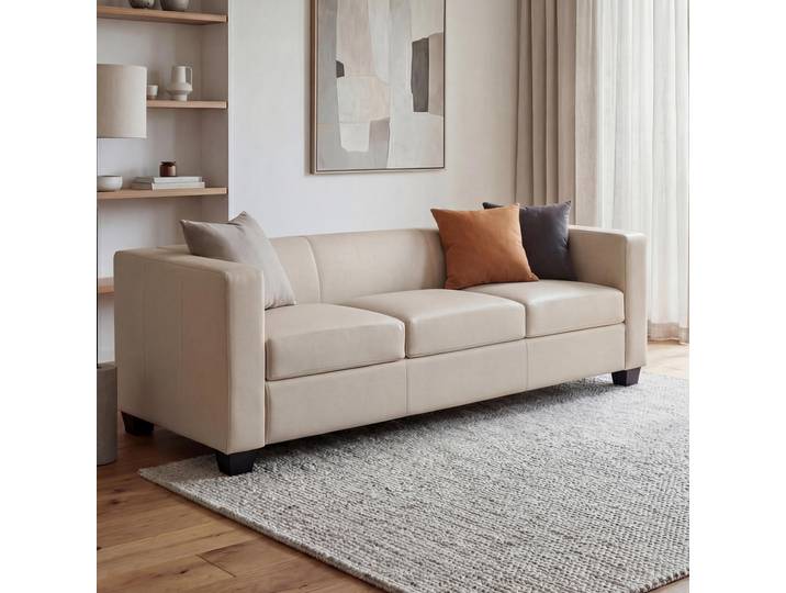 3er Sofa Couch Loungesofa Lille, Leder Leder, creme