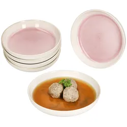 6x Reactive Glaze Paris Suppenteller 400ml 6 Pers Creme Pink Salatteller Pasta