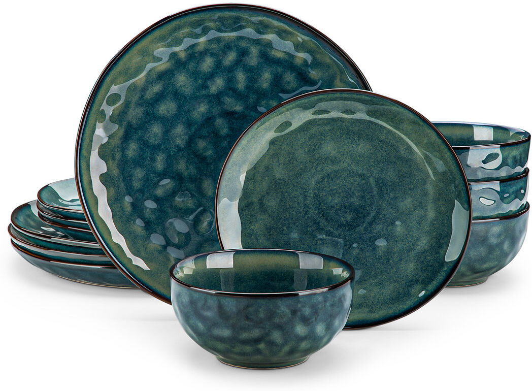 Vancasso 12 Pieces Dinnerware Set, Dinner Plate, Dessert Plate And Bowl Set For 4 Person, Ceramic Dinnerware Green 12