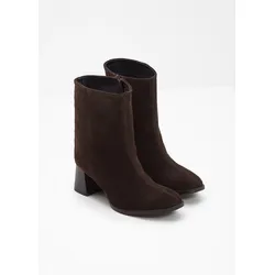 bonprix Stiefeletten aus Veloursleder, braun, Gr.38, Elegante Stiefelette aus Veloursleder mit Blockabsatz, aus Veloursleder