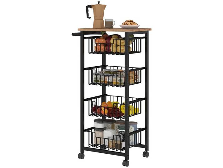 Desserte de cuisine - Desserte cuisine avec roulettes - 4 niveaux - Pour l'organisation et l'équipement de la cuisine au quotidien