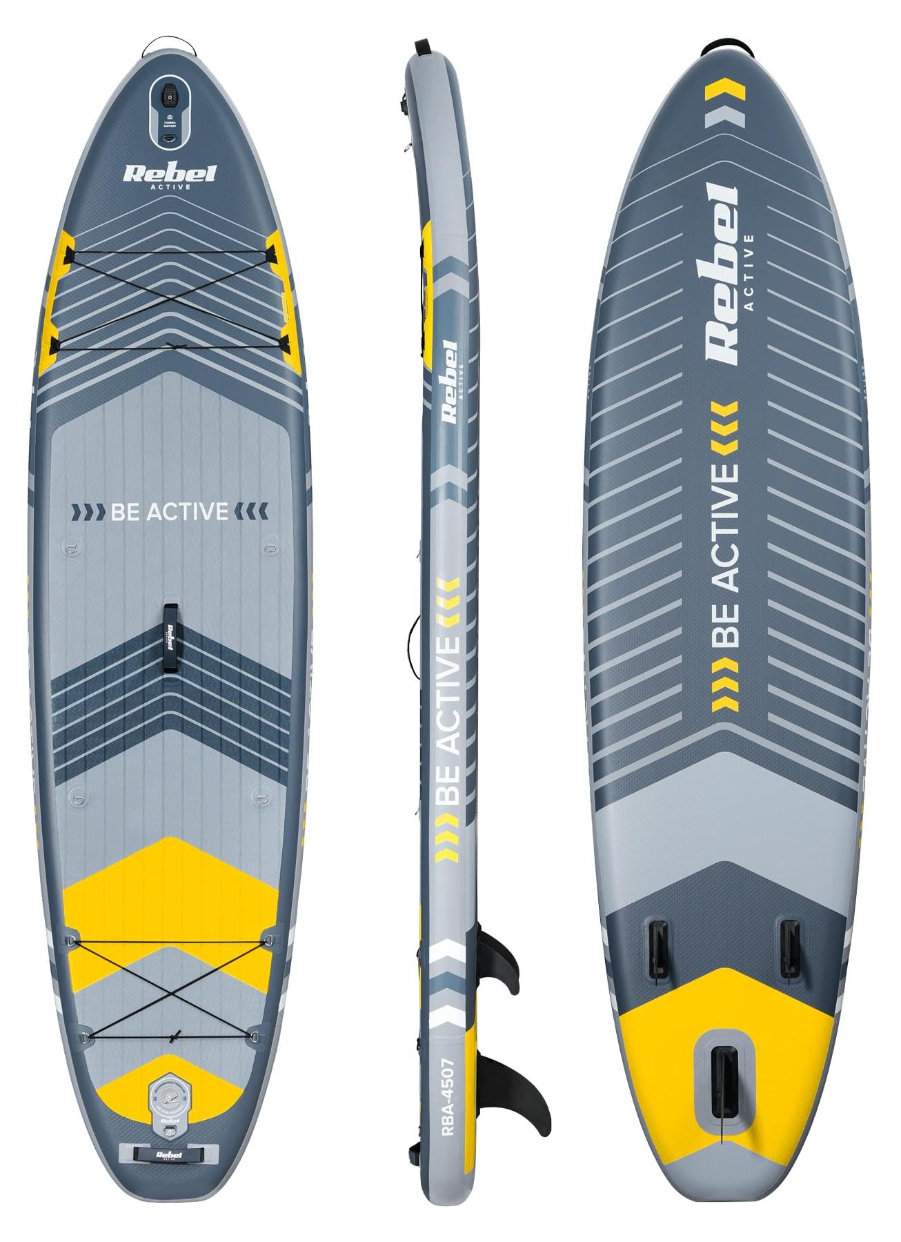 SUP-Board, aufblasbar - 335 cm, Grau, Touring-Modell - 15 cm Dicke - EVA-Schaum