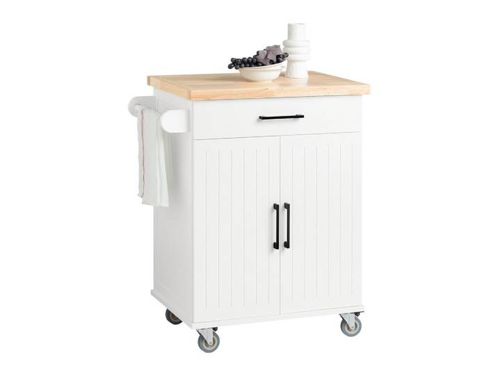 SoBuy Küchenwagen mit Arbeitsplatte und Rollen Weiß-Natur 74x46x91 cm, Holzwerkstoff, Holz, 75x91x46 cm, Esszimmer, Servierwagen
