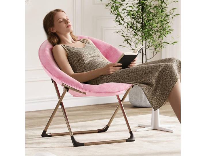 Chaise soucoupe avec housse en fausse fourrure, grande chaise lunaire pliable pour adultes et adolescents, chaise d'appoint circulaire confortable pour chambre à coucher, salon Roo