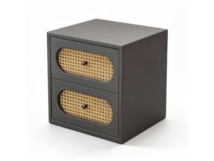 Moderner Nachttisch aus Rattan 2 Schubladen Nachttisch aus Holz Dekorativ Massivholz Standausführung Runde Griffe Schlicht Für Schlafzimmer und Wohnzimmer(Grigio,50cm/20in)