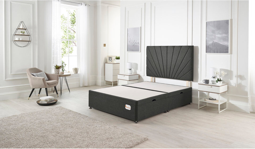 Marlow Home Co. Etheral Side Opening Ottoman Storage Bed with Upholstered Headboard Tweed Fabric Charcoal Kingsize (5')