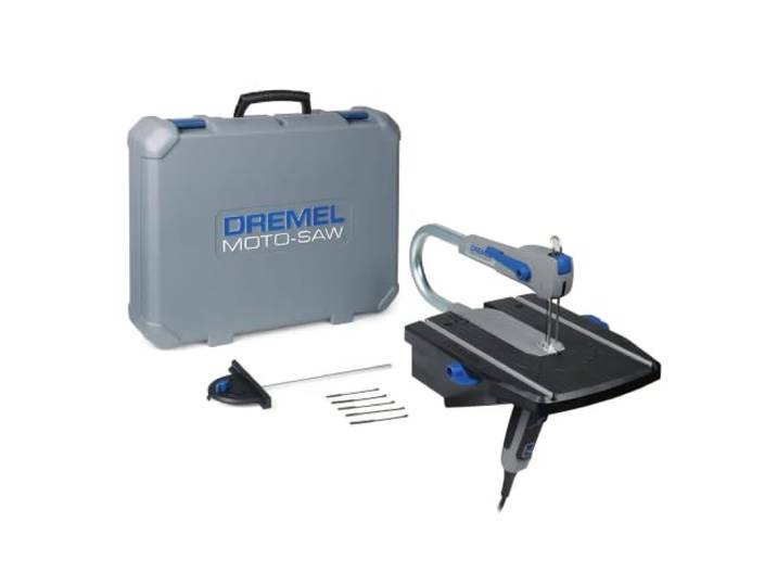 Dremel MS20 Moto-Saw\, Scie à chantourner compacte 2 en 1 avec table intégrée (70 W)\, 1 accessoire et 5 lames
