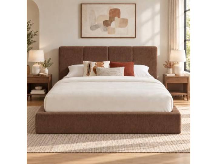 Anwick Polsterbett 160x200 cm Braun mit Kopfteil, Metallrahmen Weiches Wolkenbett mit gepolstertem Kopfteil, rundem Niedrigrahmen und stabilem Metallgestell für moderne Schlafzimmer
